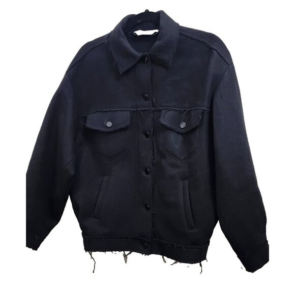 Max Mara Sportmax Black 100% Virgin Wool Jacket Women’s Frayed Hem Italy Size 2 - Picture 3 of 16